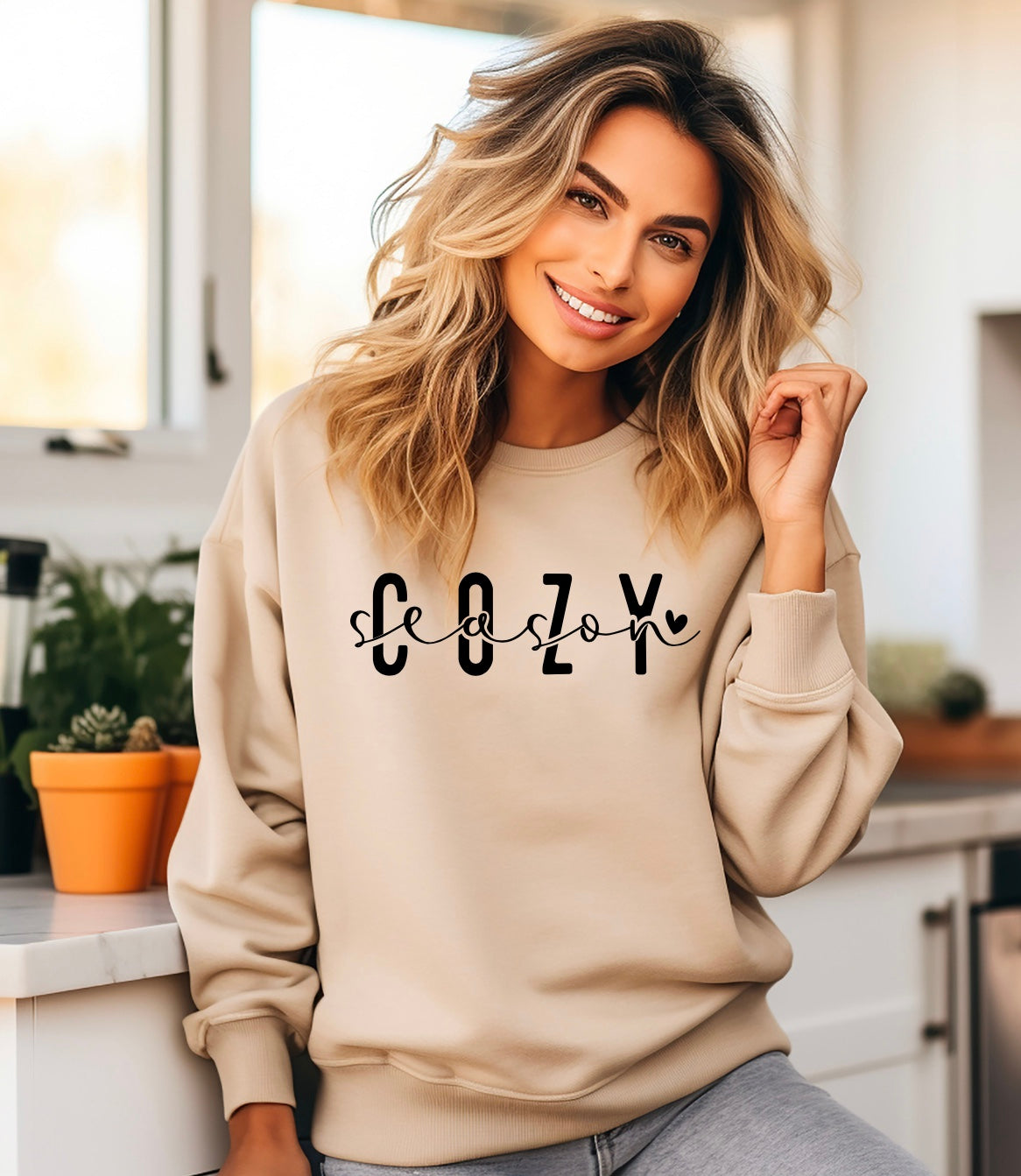 Cozy season unisex crewneck sweatshirt in sand