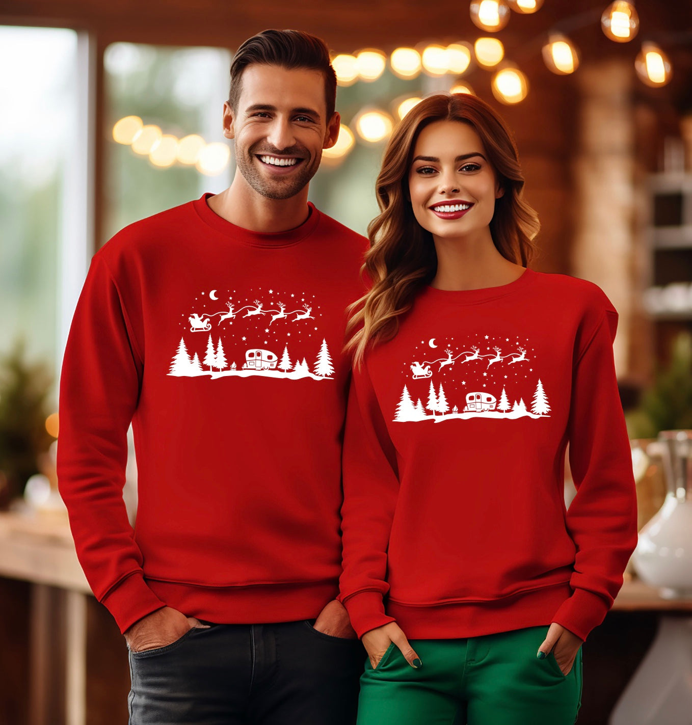 Christmas Camping Graphic unisex crewneck sweatshirt in red