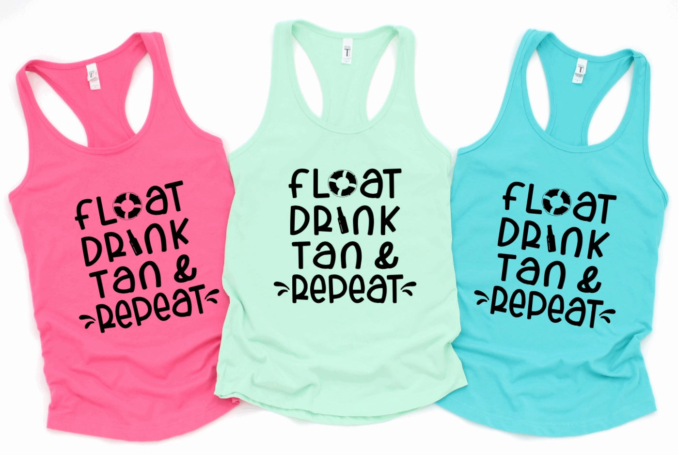 Float drink tan repeat racerback tank top