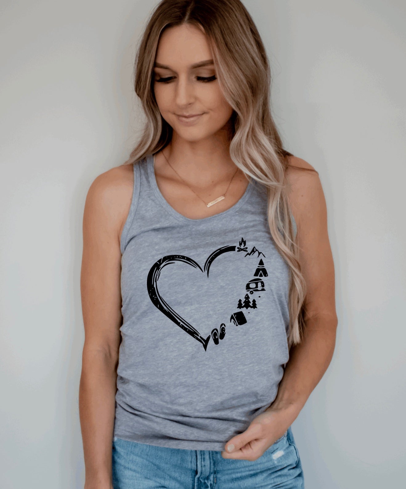 Camping heart racerback tank top