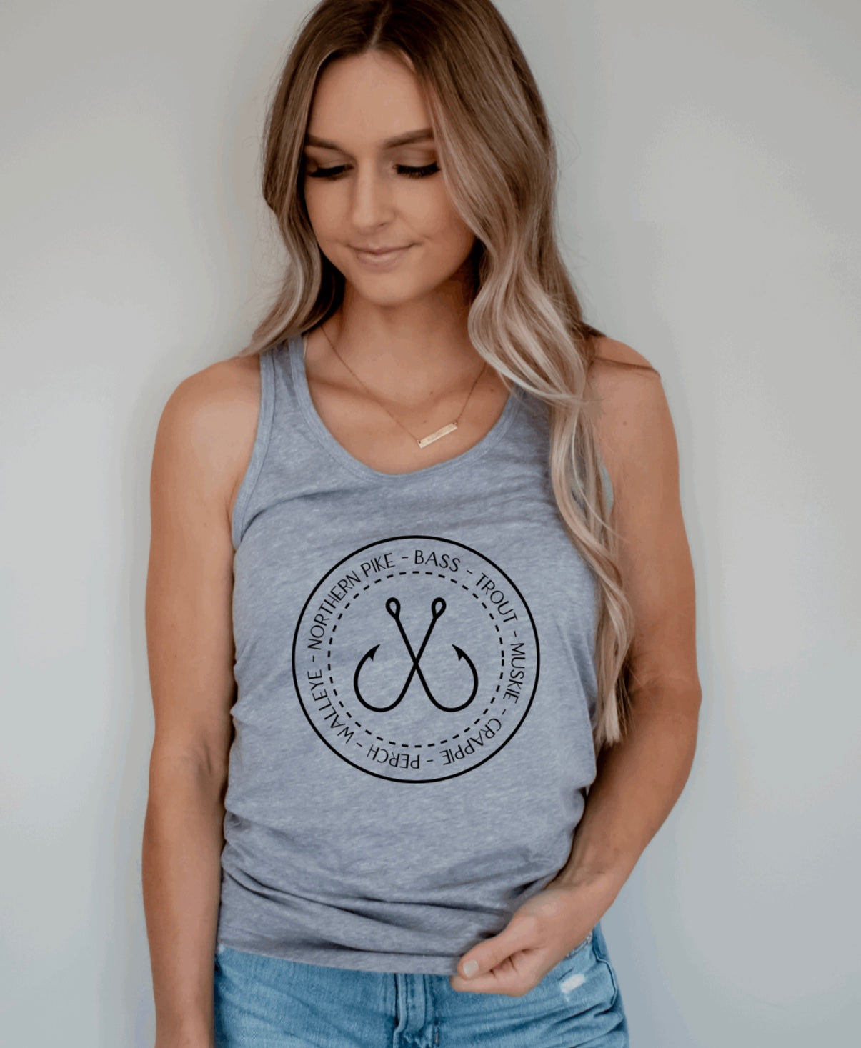 Fishing hooks racerback tank top