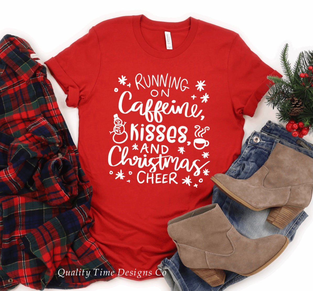 Running on caffeine kisses and Christmas cheer t-shirt
