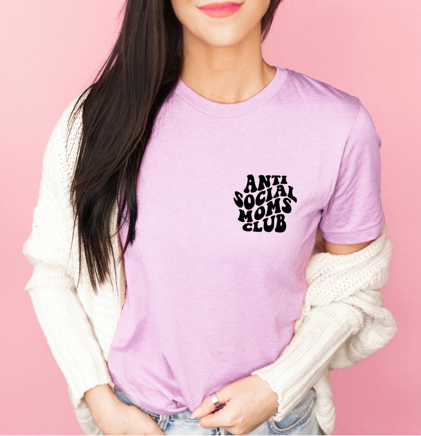 Antisocial moms club pocket design t-shirt
