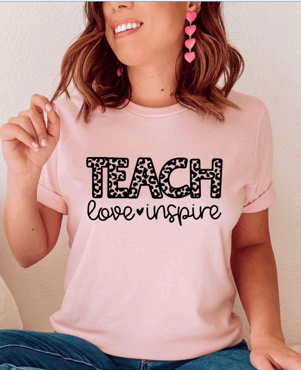 Teach love inspire leopard print t-shirt