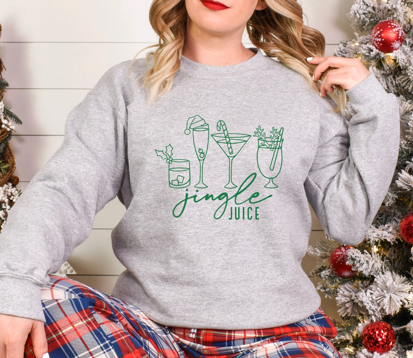 Jingle Juice unisex crewneck sweatshirt for women in grey