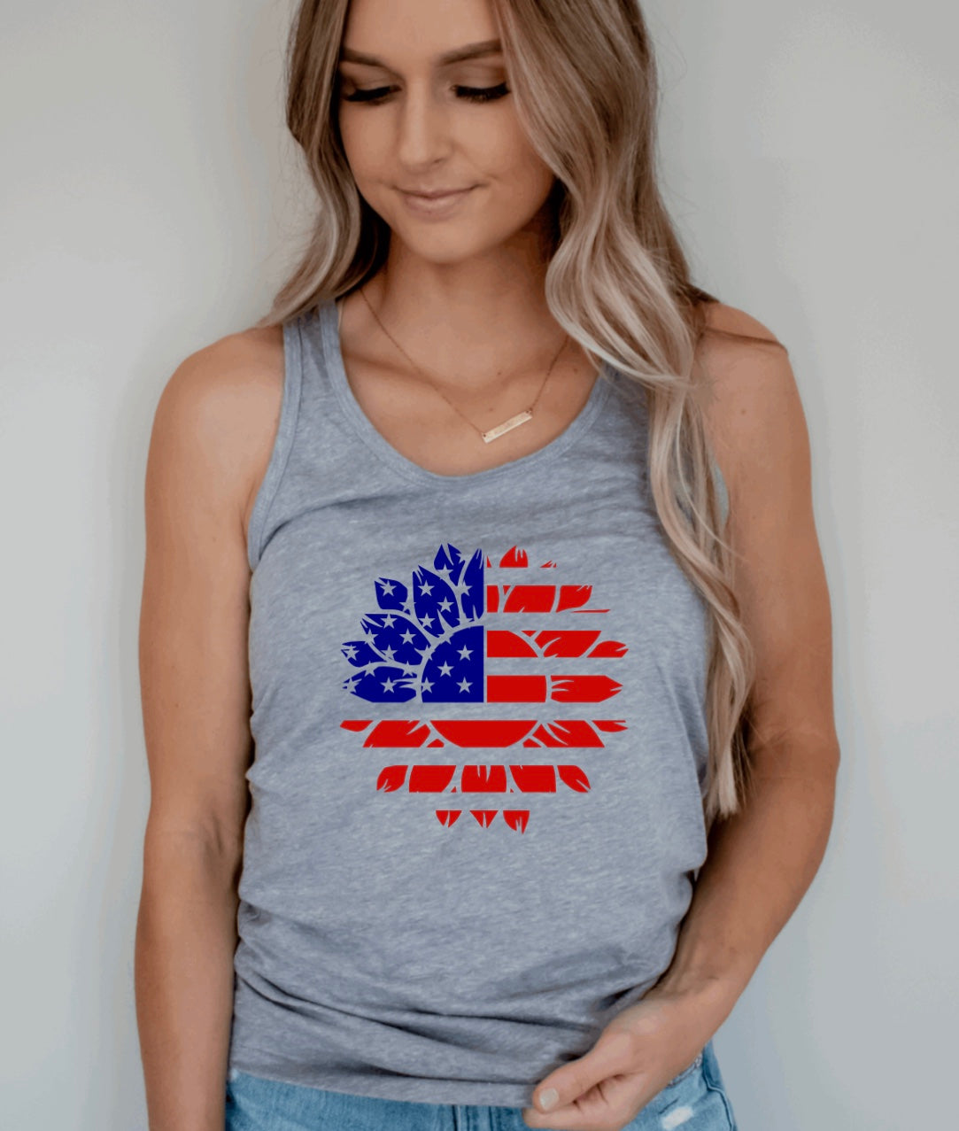 American Flag sunflower racerback tank top
