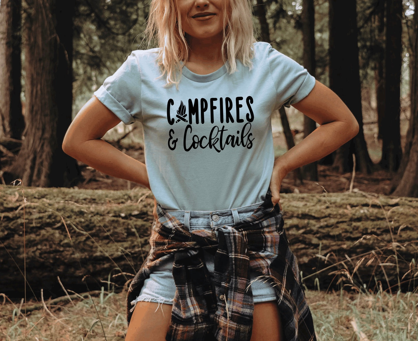 camping shirts Campfires and Cocktails- Camping t-shirt UNISEX XXL / HEATHER DUSTY BLUE