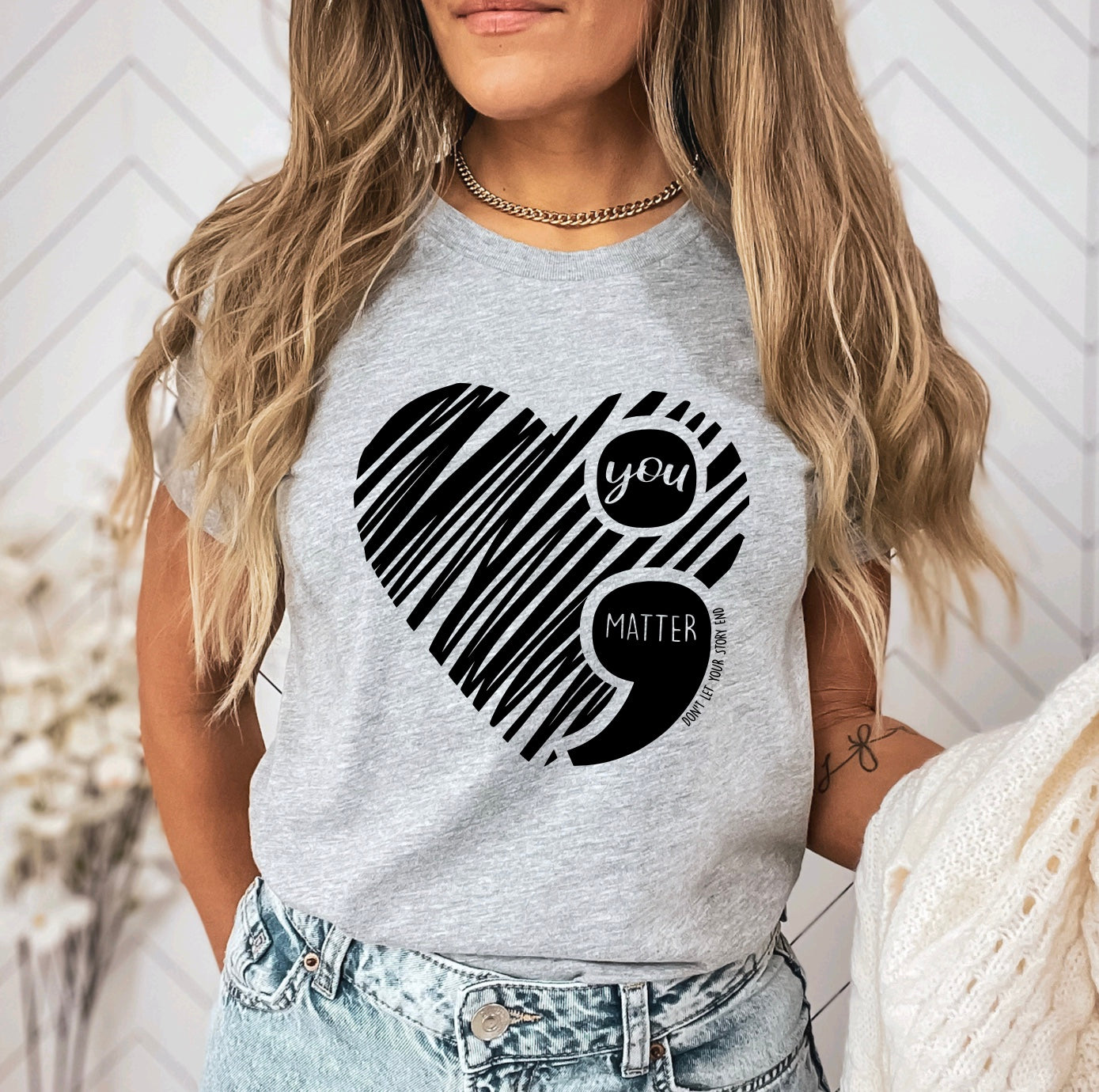 You matter semi colon suicide prevention unisex t-shirt for women in heather light grey