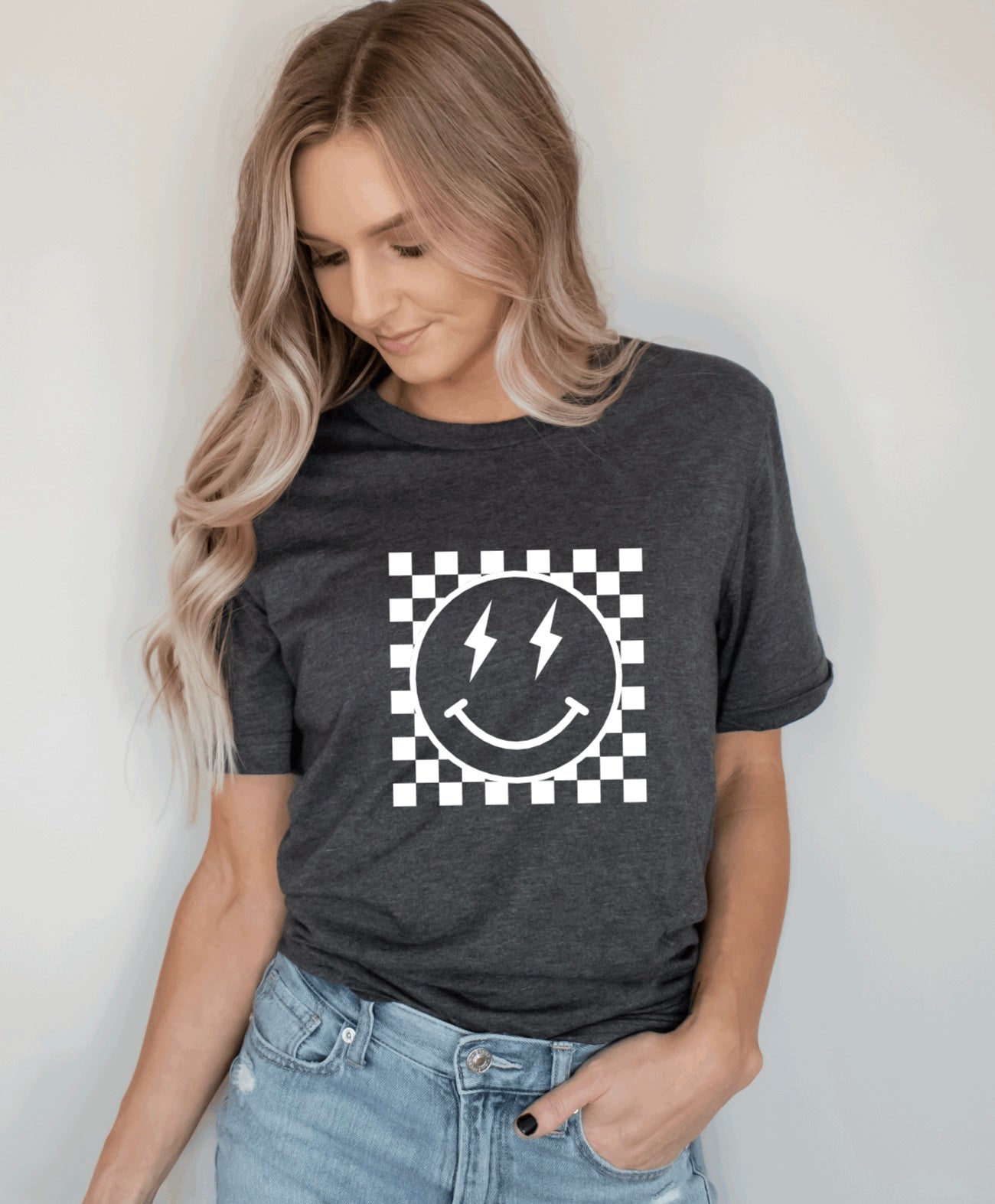Checkered retro smiley face t-shirt