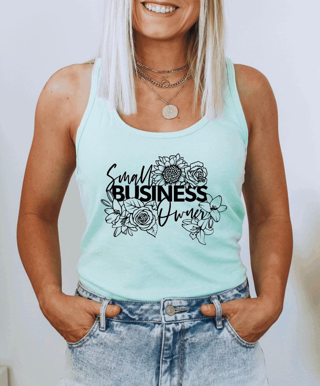 Small business owner floral design racerback tank top