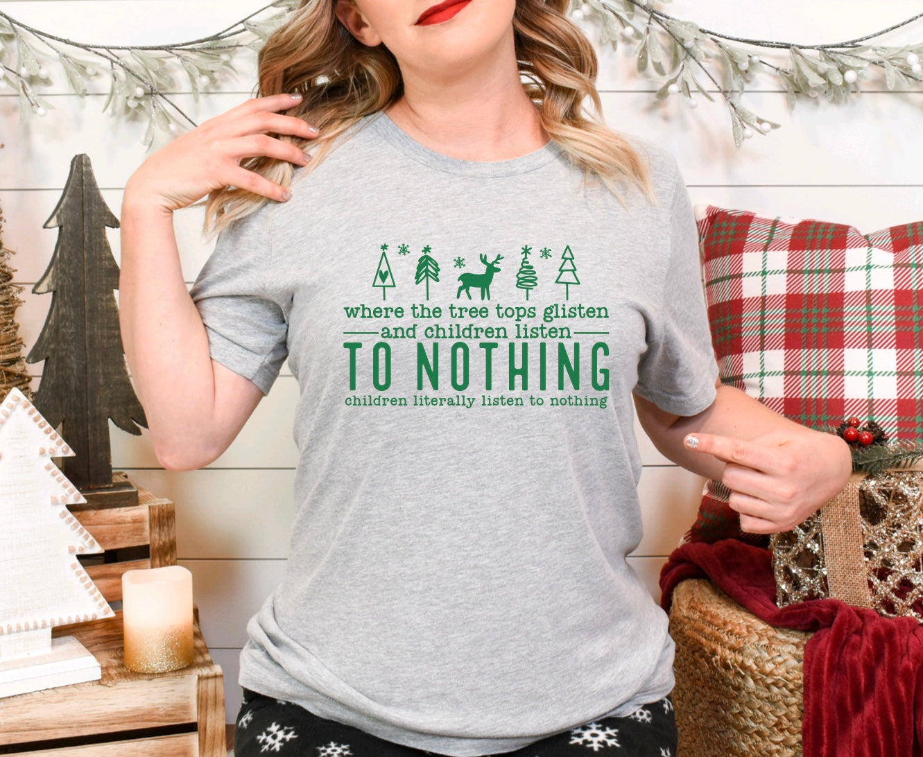 Where the tree tops glisten and children listen to nothing children literally listen to nothing- unisex t-shirt in grey