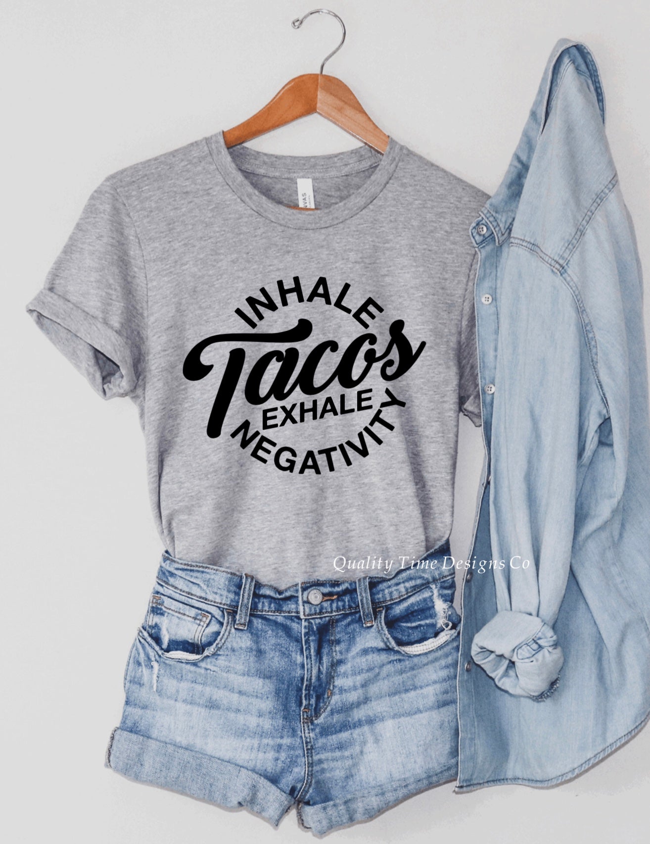 Inhale tacos exhale negativity t-shirt