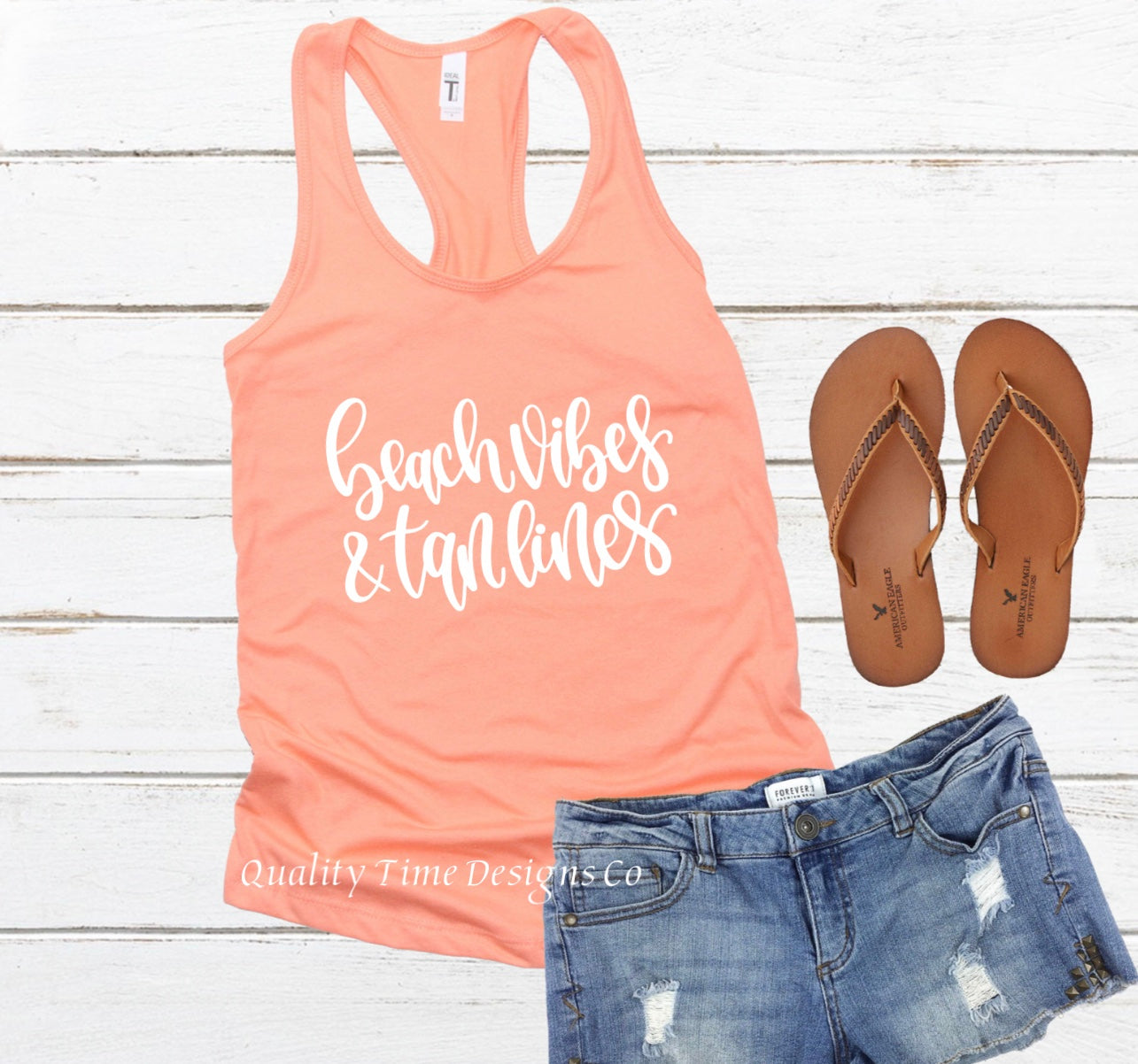 Beach vibes and tan lines racerback tank top