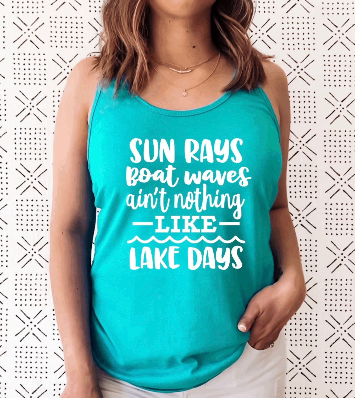 Sun rays boat waves ain’t nothing like lake days racerback tank top
