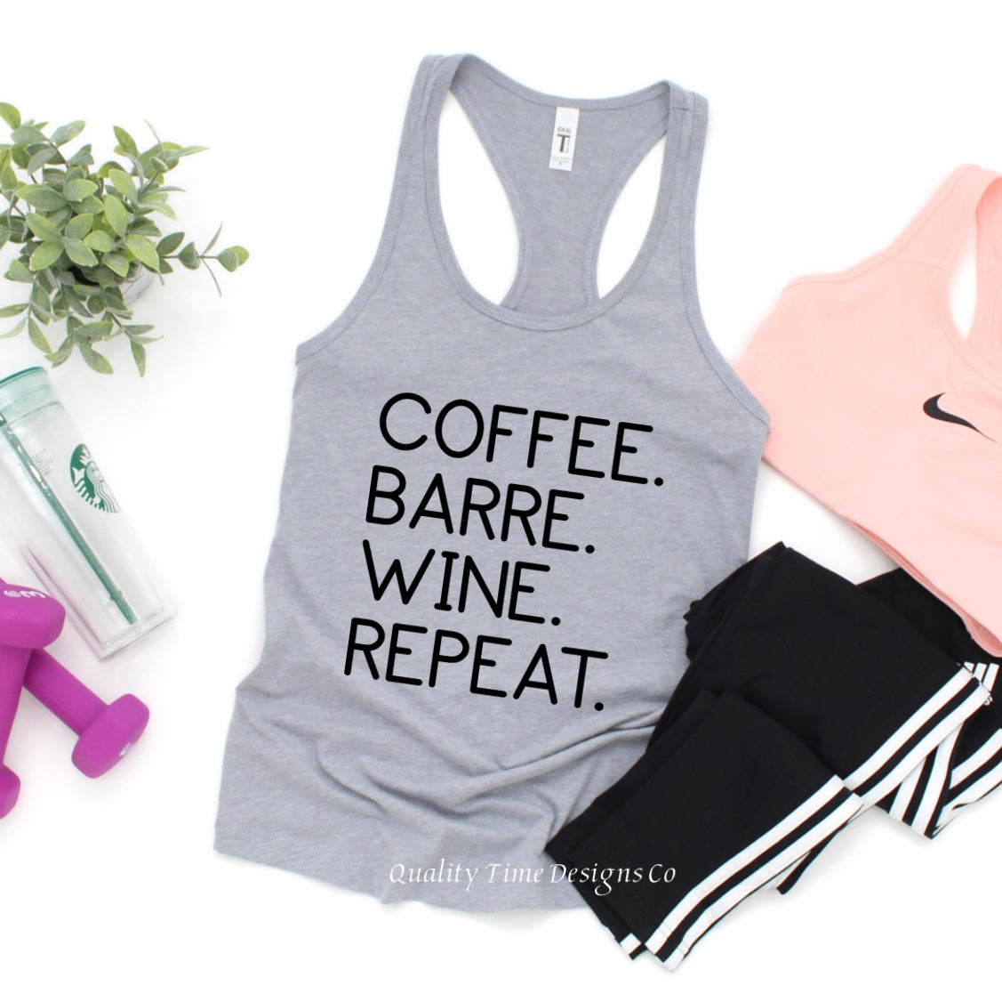 Coffee barre wine repeat racerback tank top