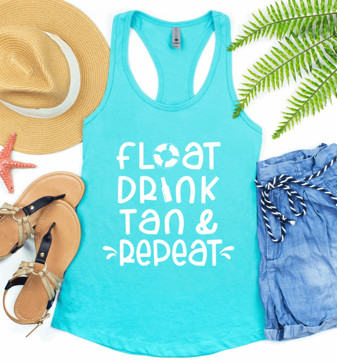 Float drink tan repeat womens racerback tank top