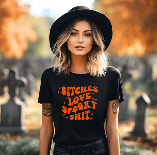 Bitches love spooky shit unisex t-shirt for women in black