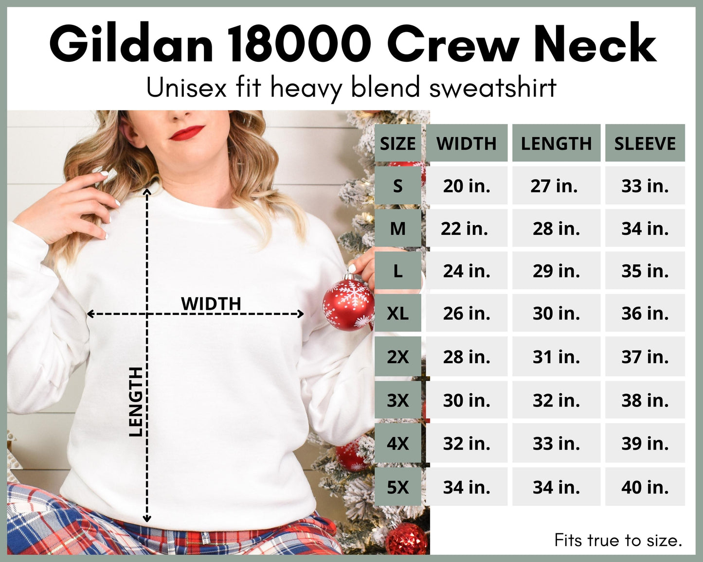 Gildan unisex crewneck size chart