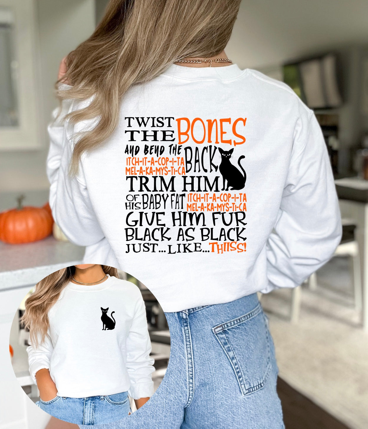 Twist the bones Hocus Pocus inspired unisex crewneck sweatshirt for women in white