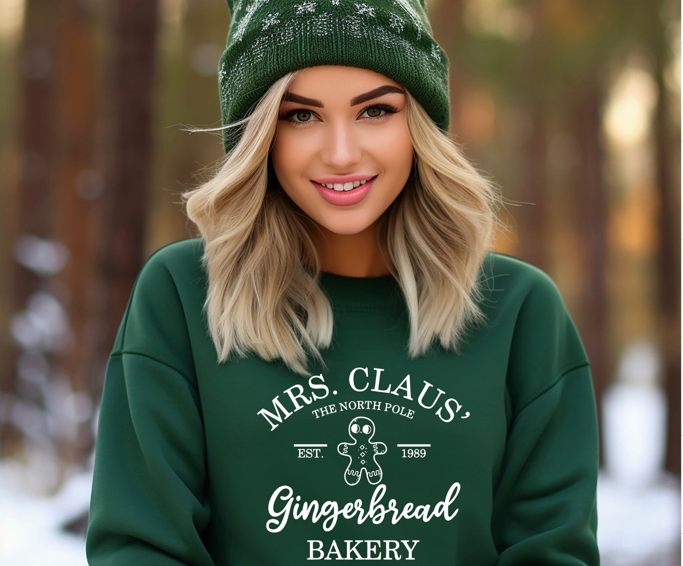 Mrs. Claus' gingerbread bakery unisex crewneck sweatshirt in green