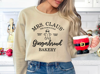 Mrs. Claus' gingerbread bakery unisex crewneck sweatshirt in sand