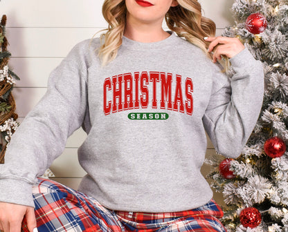 Christmas season varsity font unisex crewneck sweatshirt in grey
