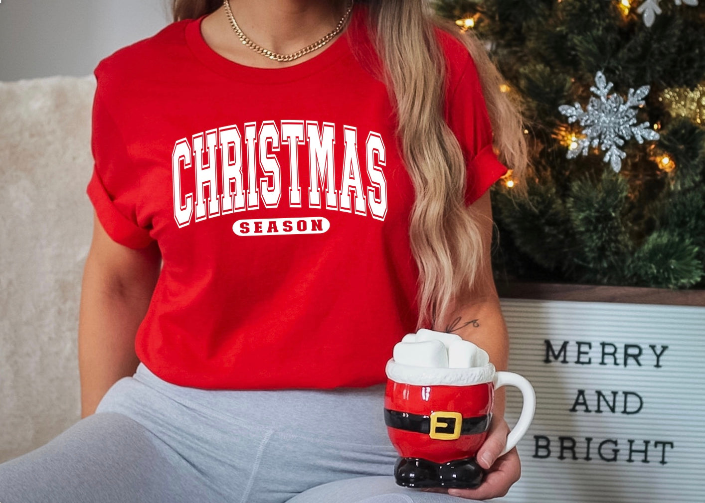 Christmas Season varsity font unisex t-shirt in red