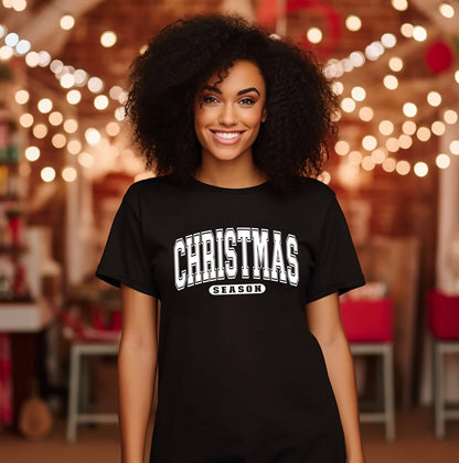 Christmas Season varsity font unisex t-shirt in black