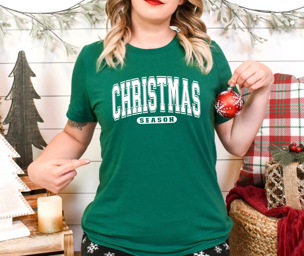 Christmas Season varsity font unisex t-shirt in green
