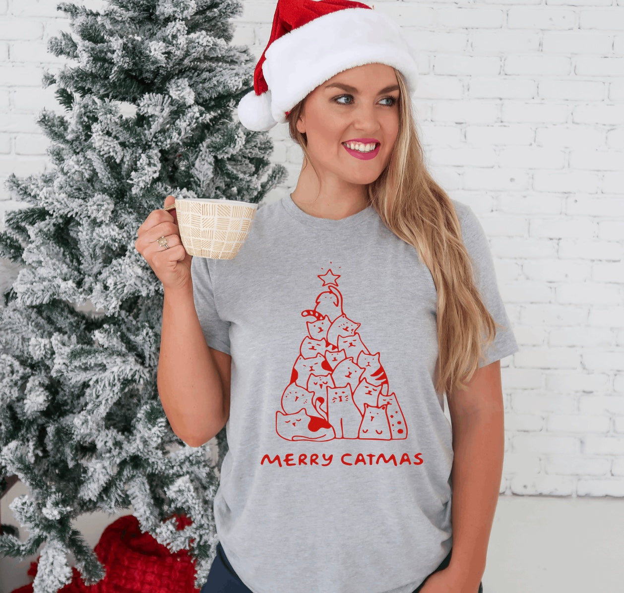 merry catmas Christmas t-shirt for cat lovers in grey