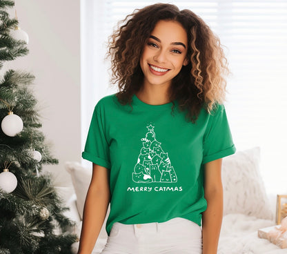 merry catmas Christmas t-shirt for cat lovers in green