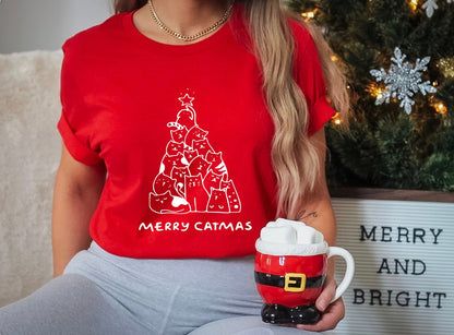merry catmas Christmas t-shirt for cat lovers in red
