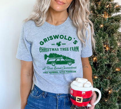 Griswold's Christmas tree farm unisex t-shirt in grey with green graphic