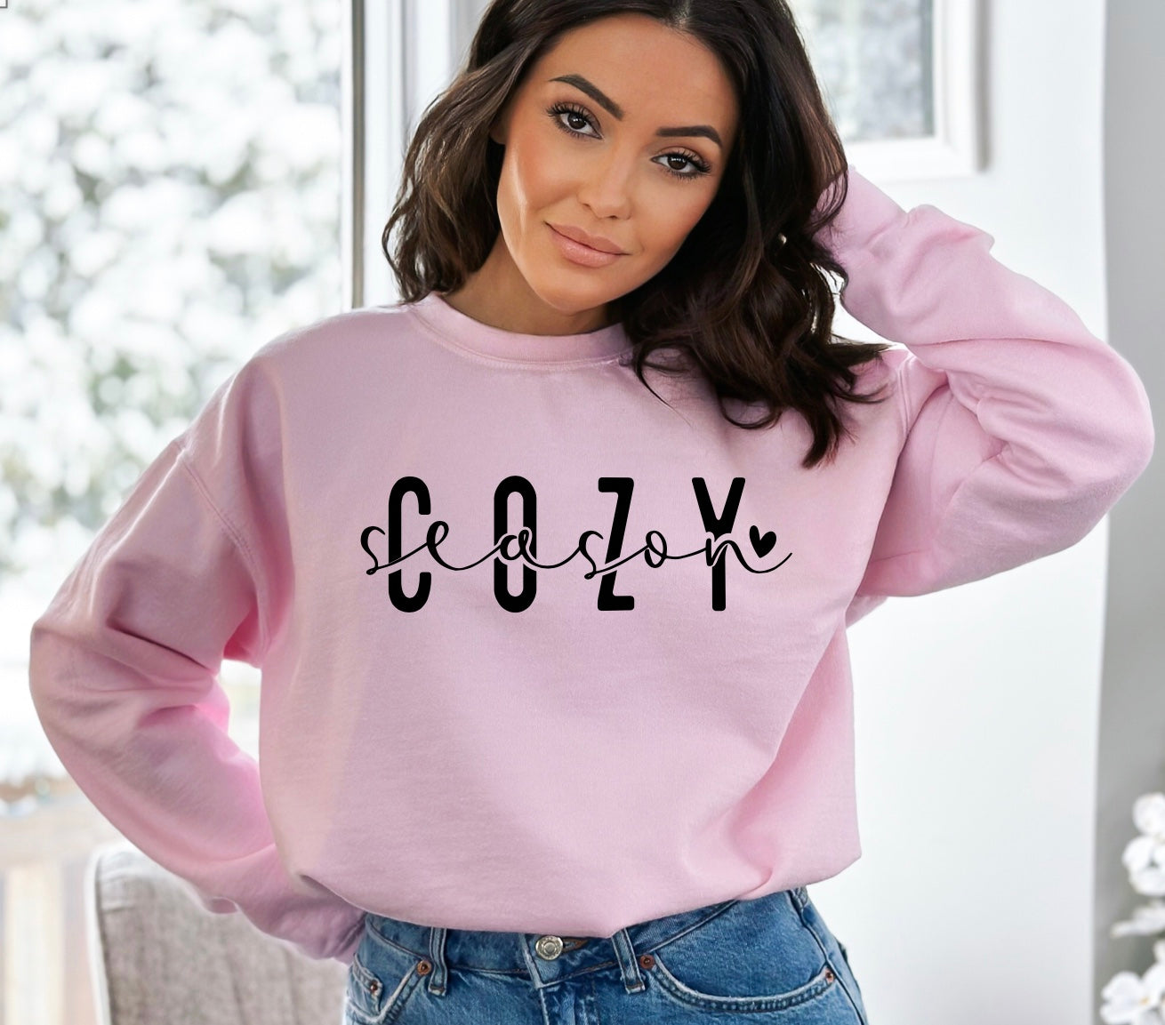 Cozy season unisex crewneck sweatshirt  in pink