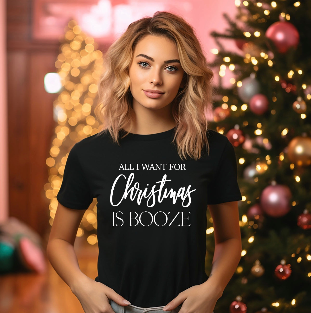 All I Want for Christmas is Booze t-shirt In black