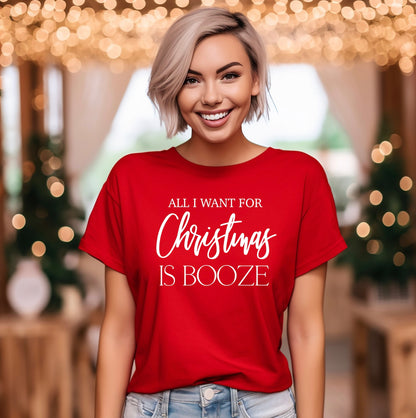 All I Want for Christmas is Booze t-shirt In red