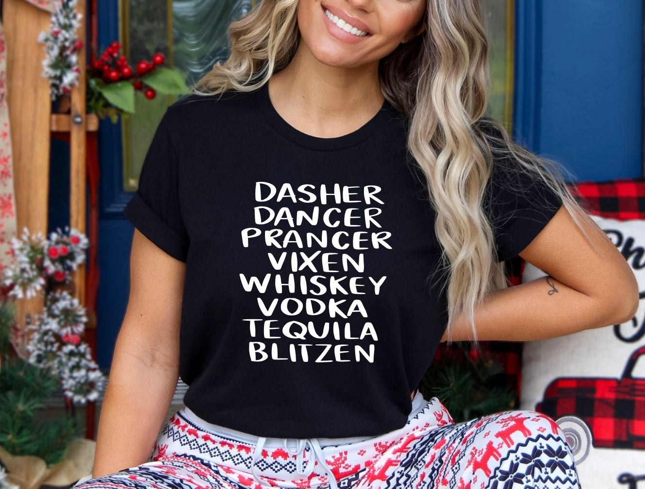Dasher dancer prancer vixen whiskey vodka tequila blitzen t-shirt In black