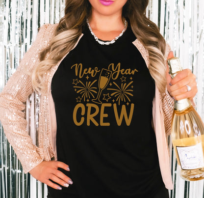 new year crew unisex t-shirt for groups in black with gold graphic