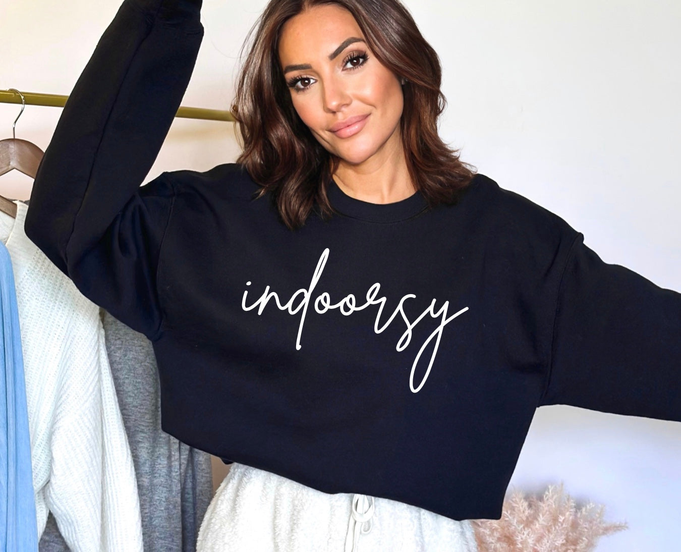 Indoorsy cursive script Gildan unisex crewneck in black