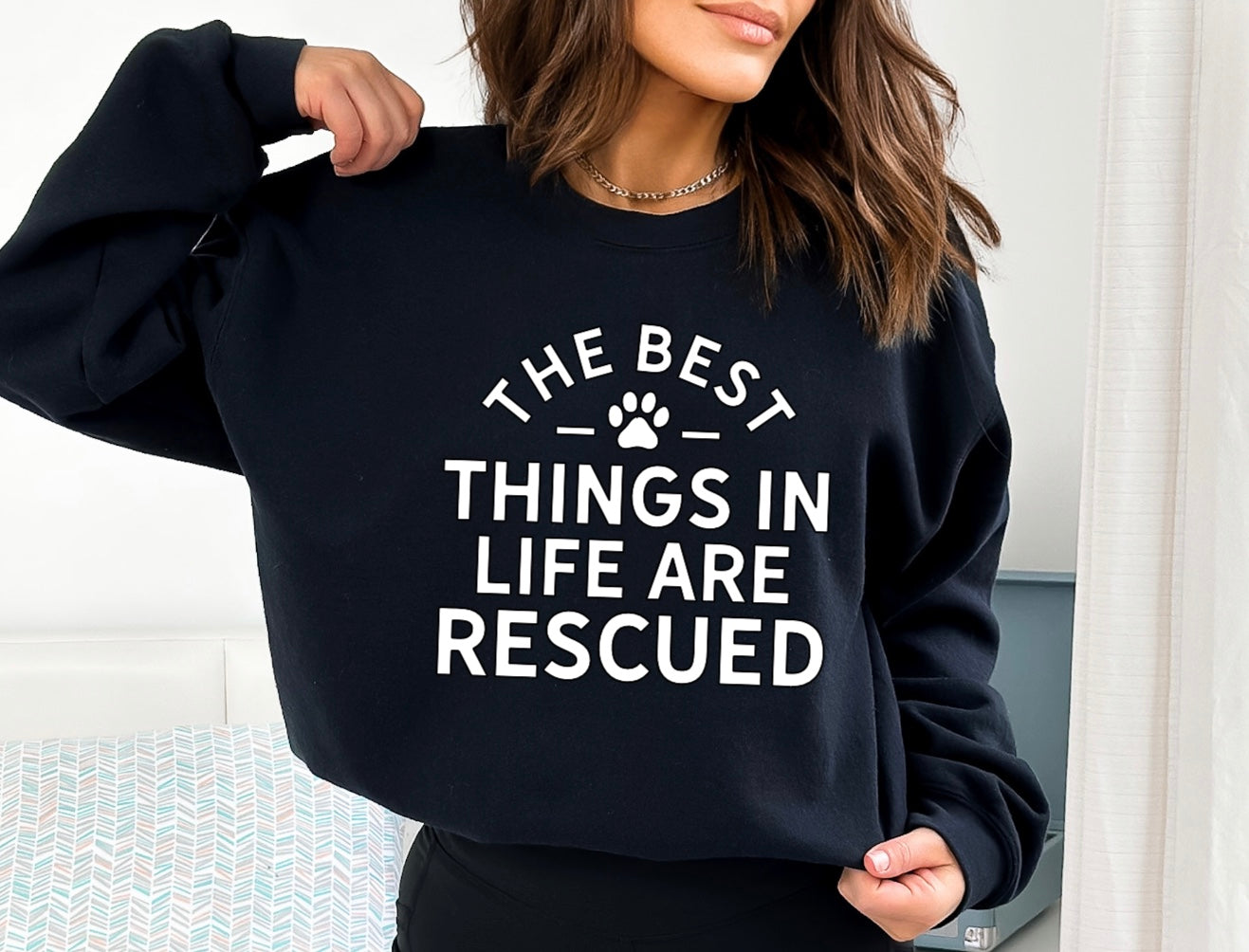 The best things in life are rescued unisex crewneck sweatshirt in black