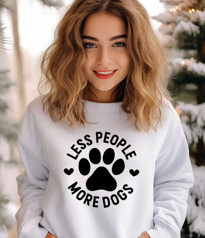 Less people more dogs unisex crewneck sweatshirt in White