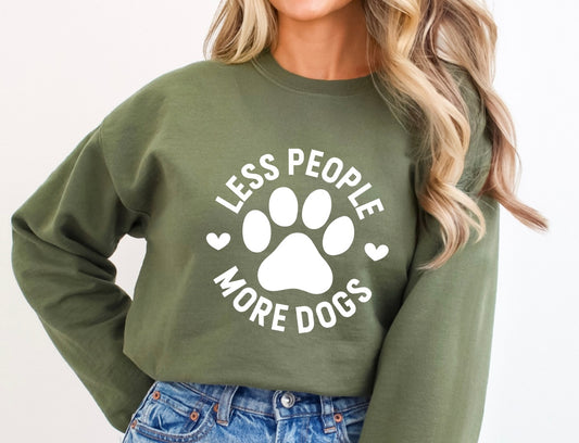 Less people more dogs unisex crewneck sweatshirt in military green