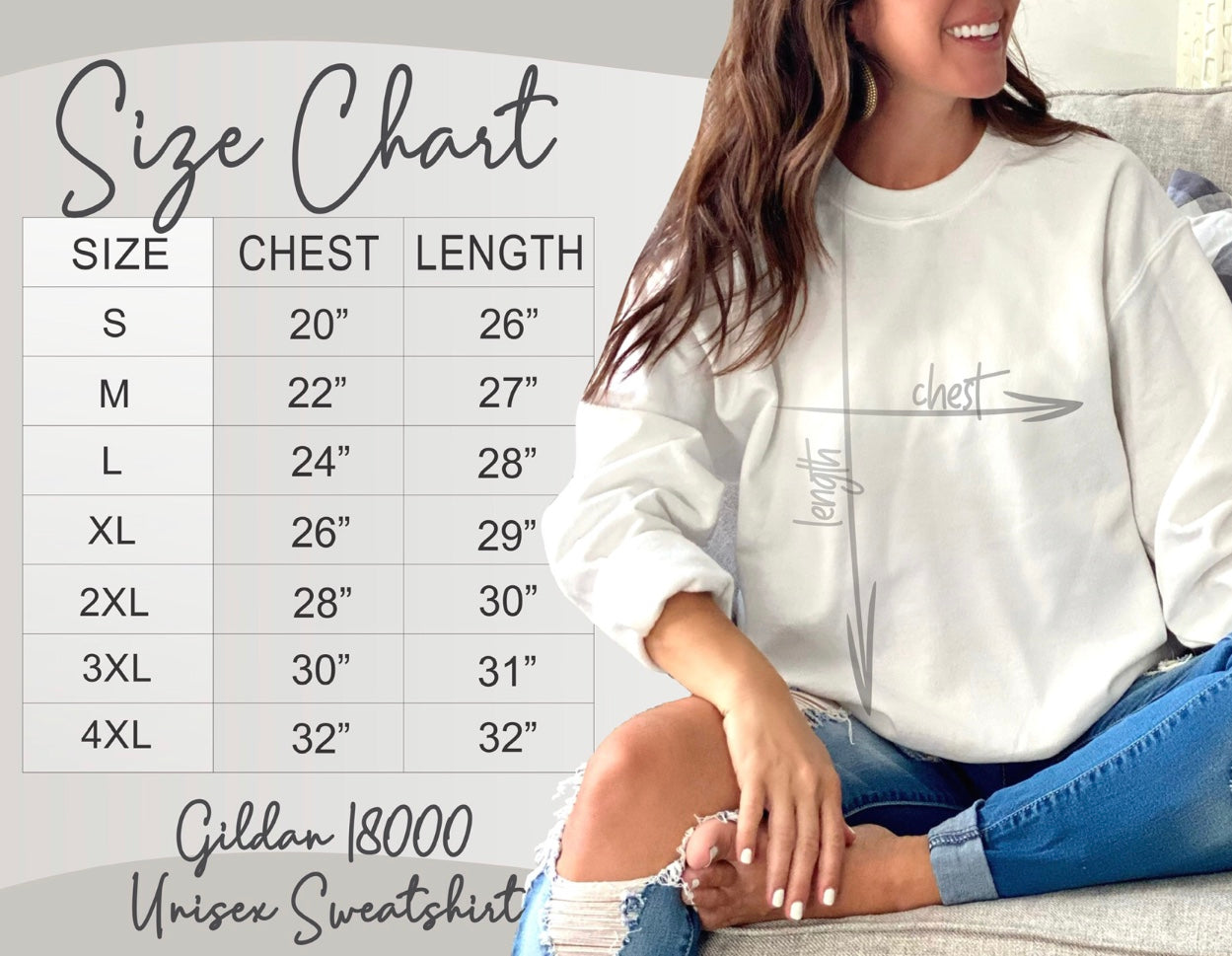 Gildan unisex crewneck sweatshirt size chart 