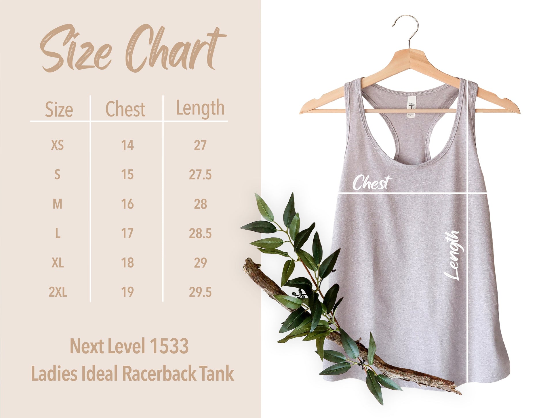 Next level 1533 racerback tank top size chart