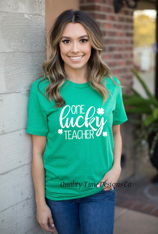 One lucky teacher st Patrick’s day green t shirt