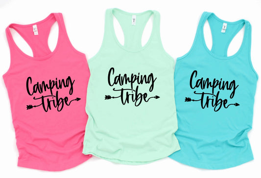 Camping tribe racerback tank tops 