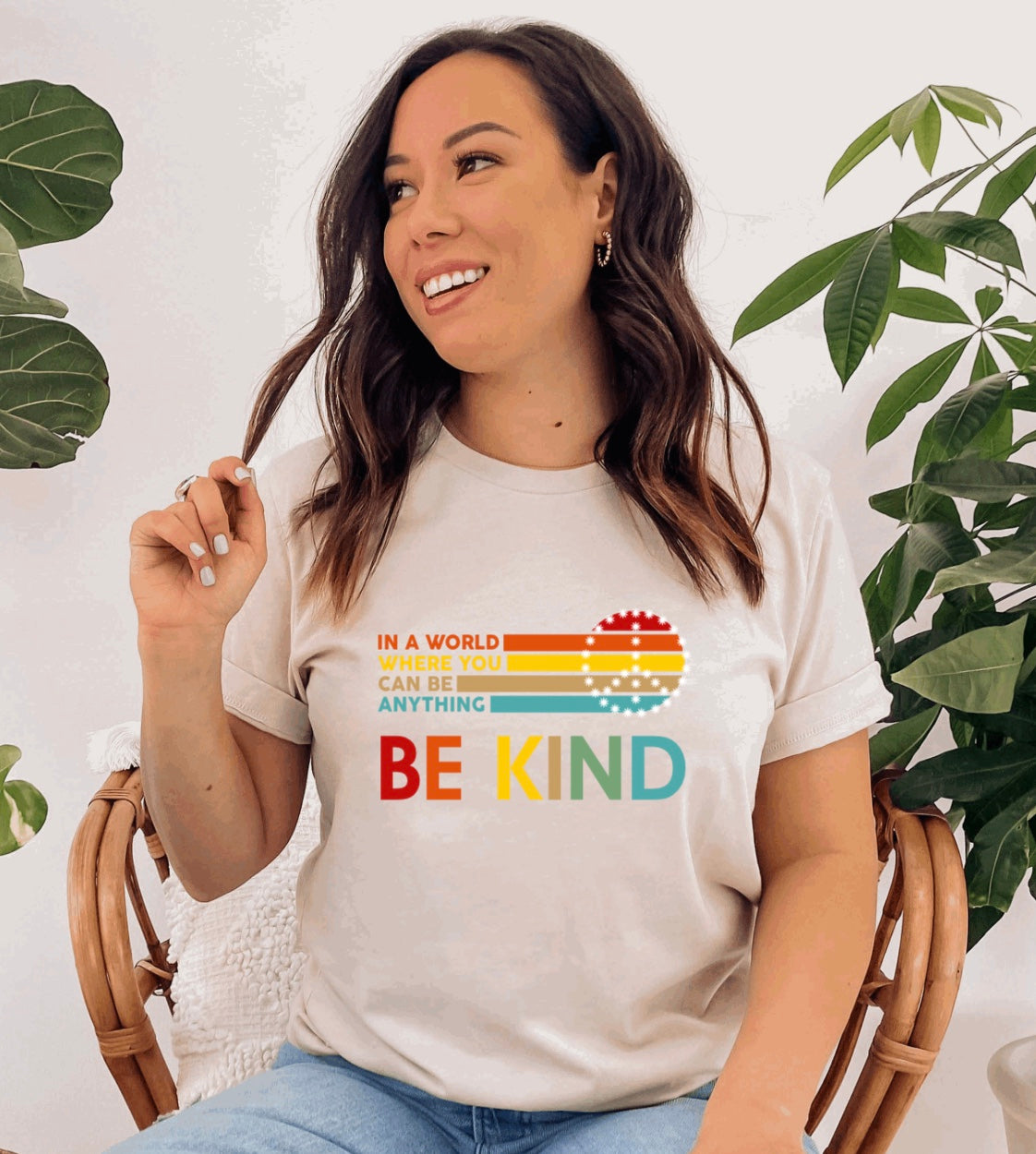 in a world where you can be anything be kind rainbow t-shirt