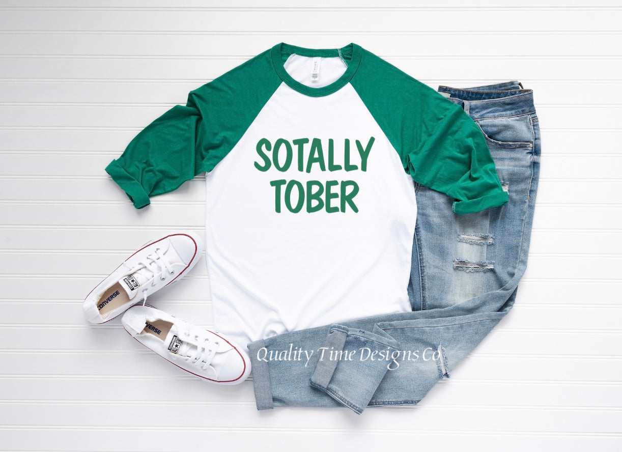 Sotally Tober st Patrick’s day green and white raglan t shirt