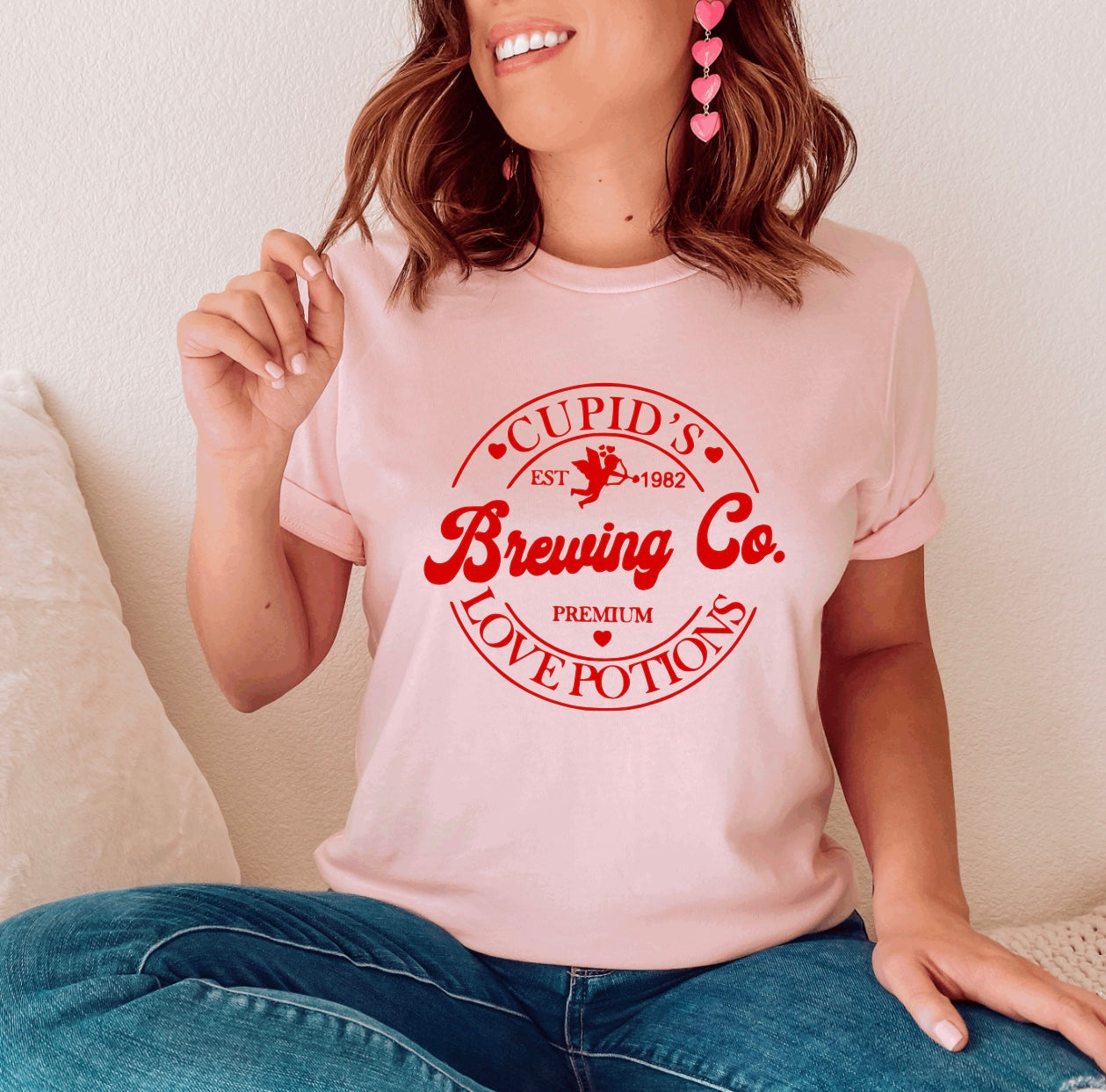Cupids brewing co Valentine’s Day unisex t-shirt for women in pink