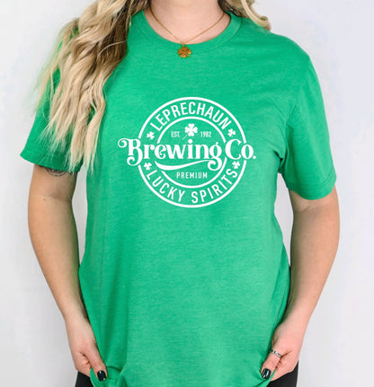 Leprechaun brewing company st patty’s day unisex t-shirt for women in heather green